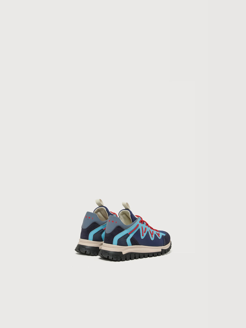 Blue sneakers in leather and technical fabric, Image 3