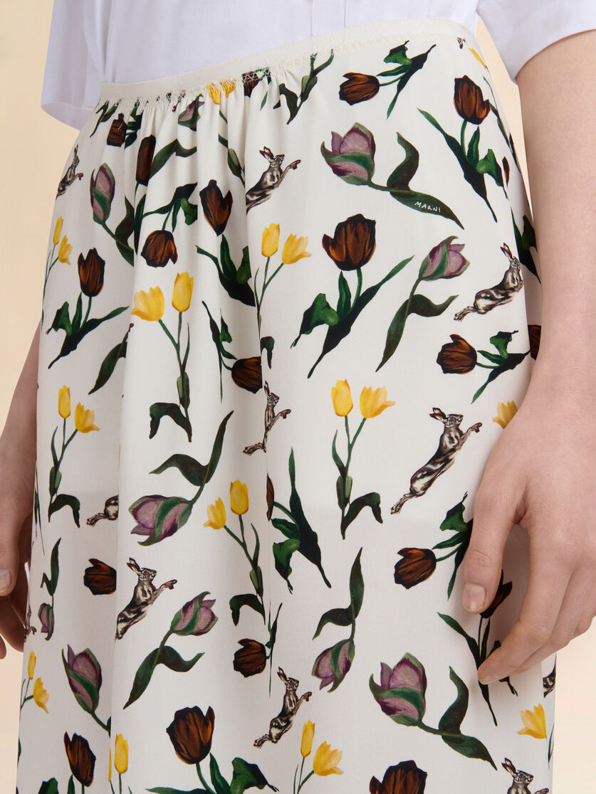 Cream envers satin midi skirt with Tulips and Hares print - Skirts - Image 4