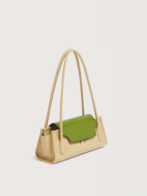 Sac Trunkette en cuir cr&egrave;me et vert - Sacs port&eacute;s &eacute;paule