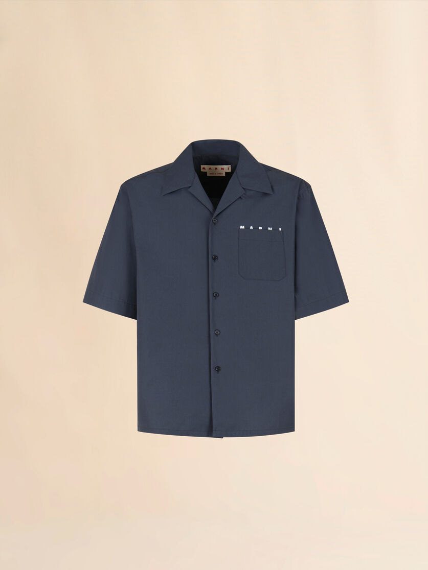 White organic poplin bowling shirt with hidden logo - Shirts - Image 1