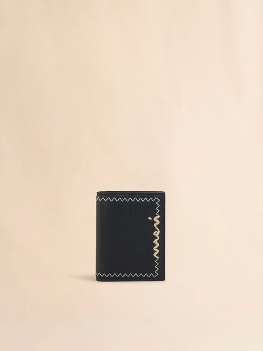 Portafoglio bi-fold in pelle nera con ricamo Marni Symbol - Portafogli