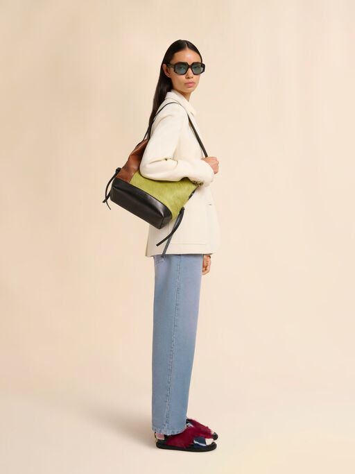 Green brown and black lambskin and long-hair Pod 2.0 small hobo bag - Shoulder Bags