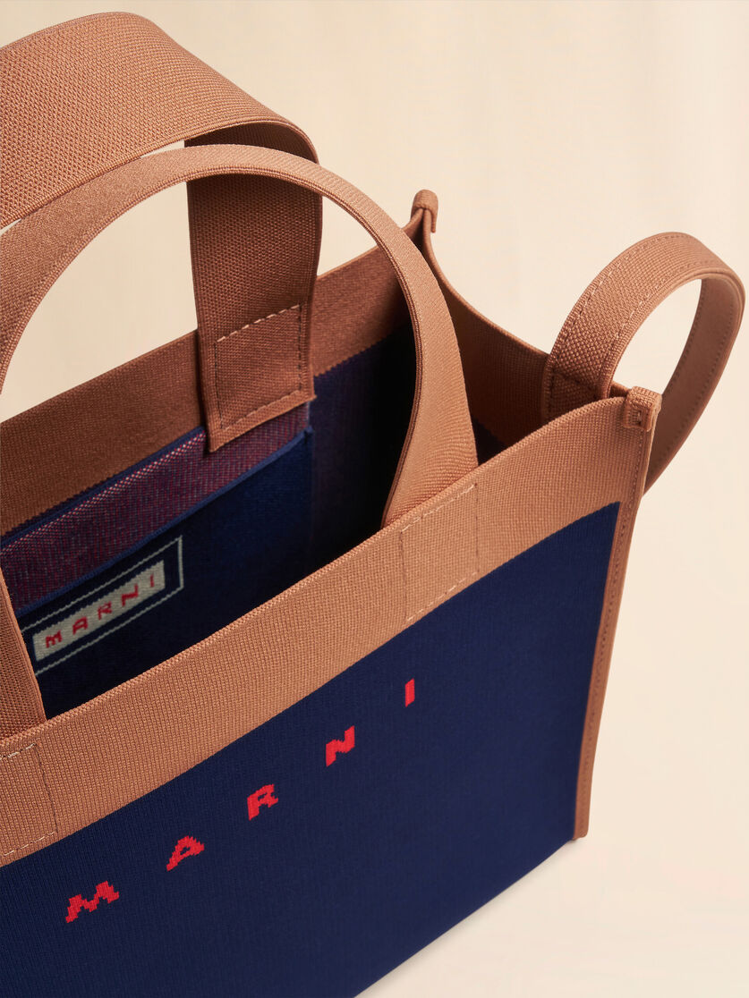 ブルー&ブラウン ジャカード スモールショッピングバッグ - ショッピングバッグ - Image 3