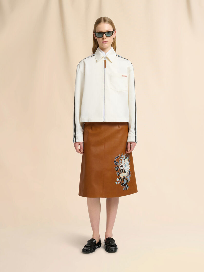 White gabardine zip shirt with stripes, Image 2