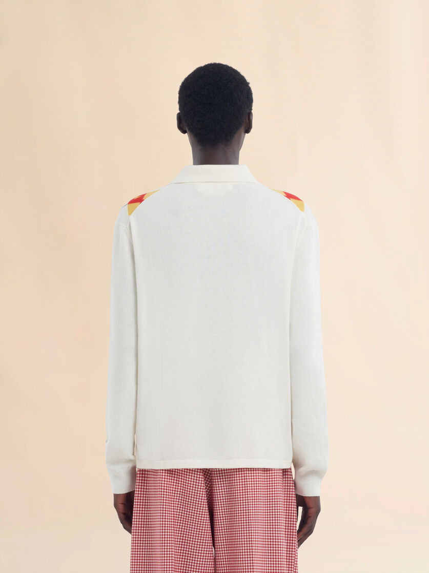 Long sleeved ivory polo shirt with intarsia Argyle detail - Shirts - Image 3