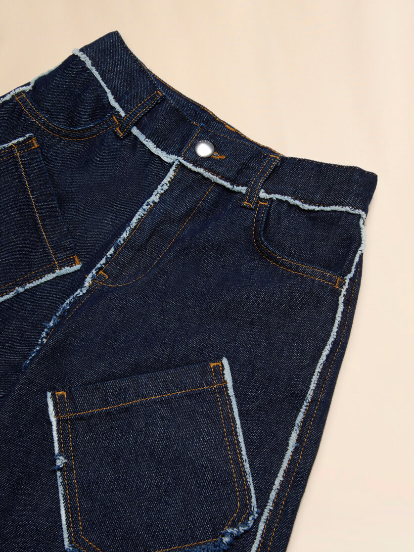 Dark denim shorts with frayed details - Pants - Image 3