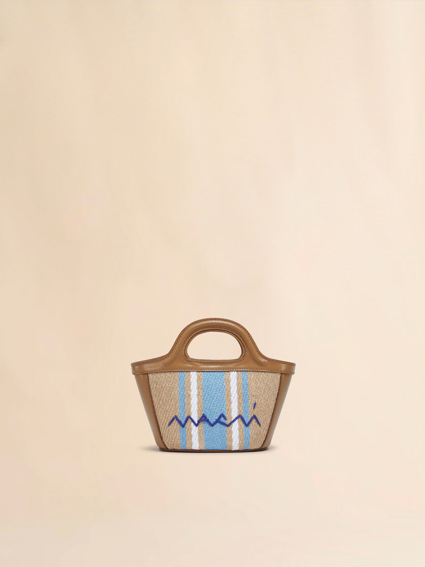 Tropicalia Micro Bag in brown leather and raffia-effect fabric - Handbags - Image 4
