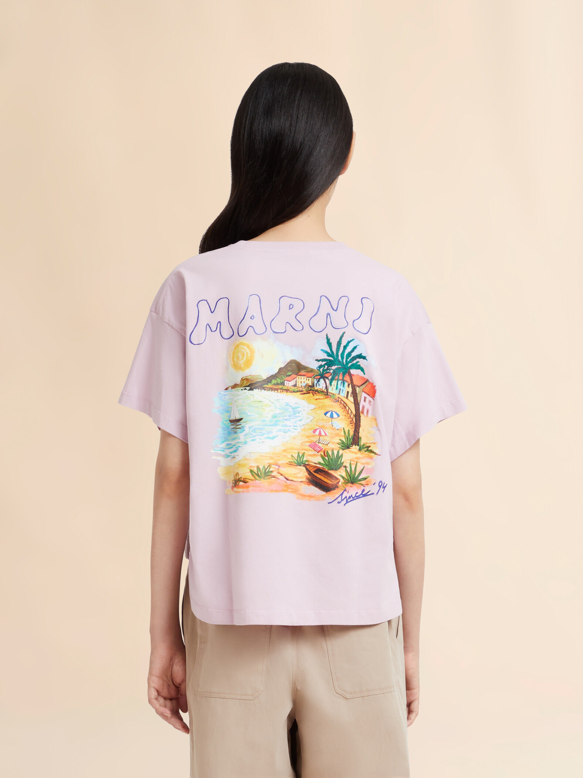 ピンク コットン製Tシャツ Marni Beachrポストカードプリント | Marni