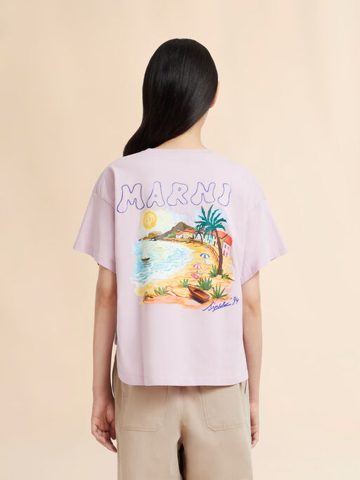 ピンク コットン製Tシャツ Marni Beachrポストカードプリント - Tシャツ