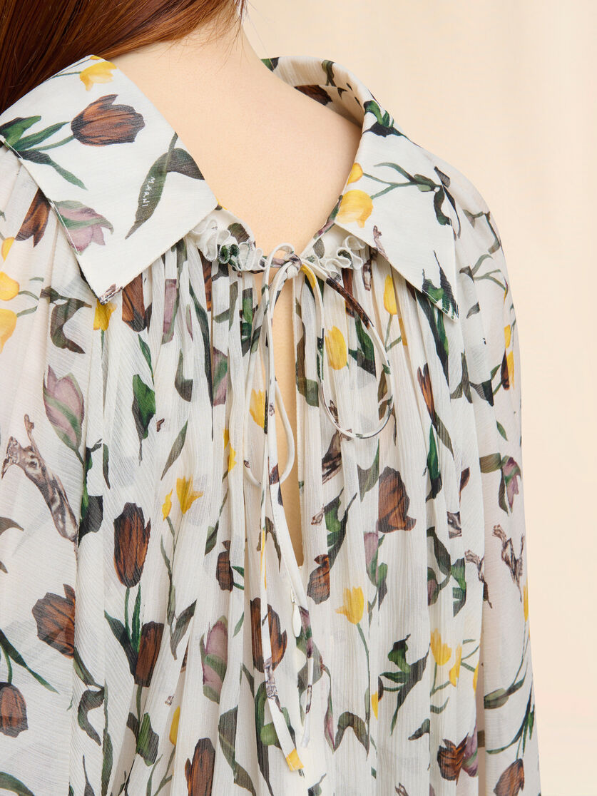 Cream chiffon dress with Tulips and Hares print - Dresses - Image 5