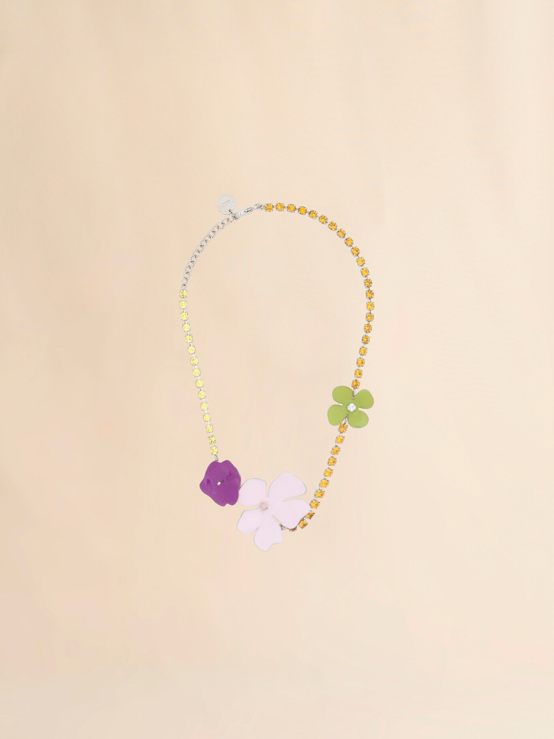 Marni 波形ネックレス ピンク エナメルフラワー ラインストーンネックレス | Marni