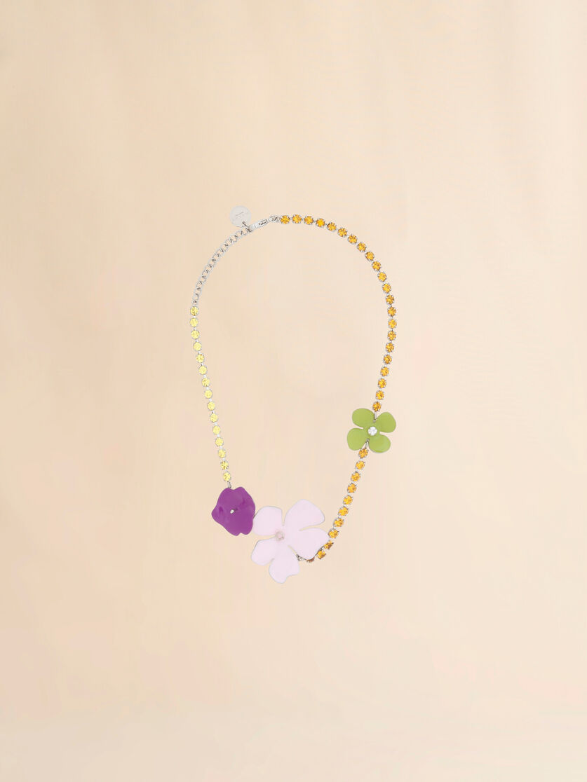 Collier avec fleurs émaillées multicolores et strass, Image 1