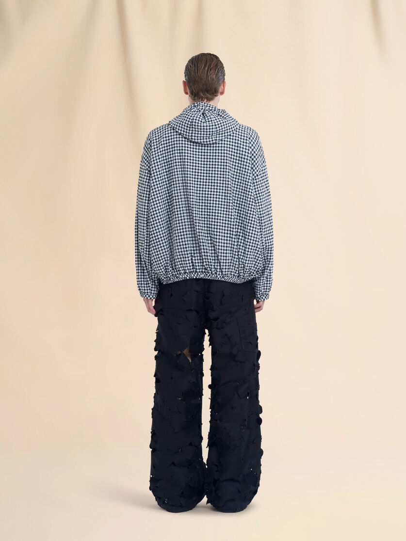 ブラック ホワイト チェック柄シアサッカーフード付きジャケット - ジャケット - Image 3