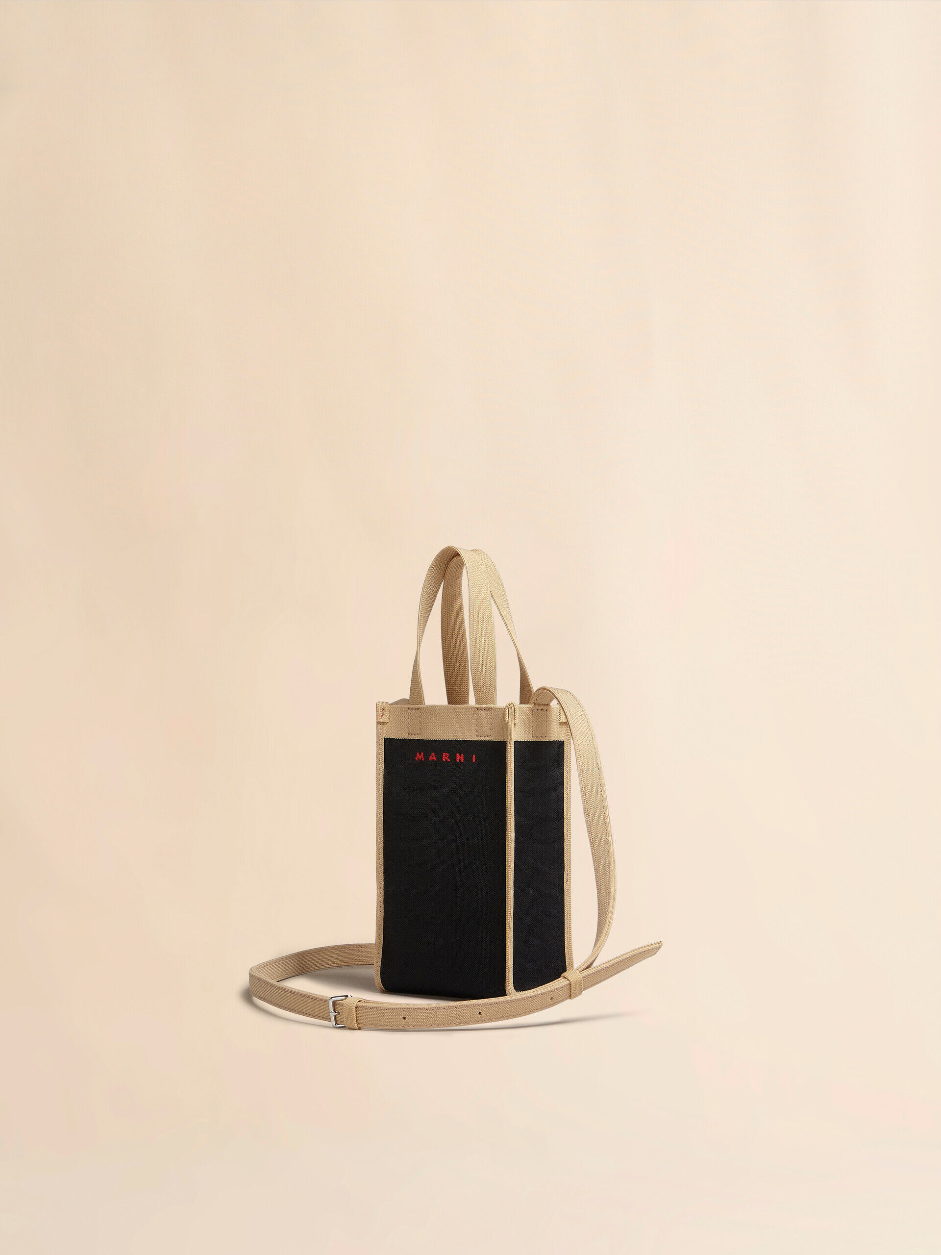 MARNI ミニショルダーバッグ ブラック、ベージュ ジャカード製ミニショルダーバッグ | Marni