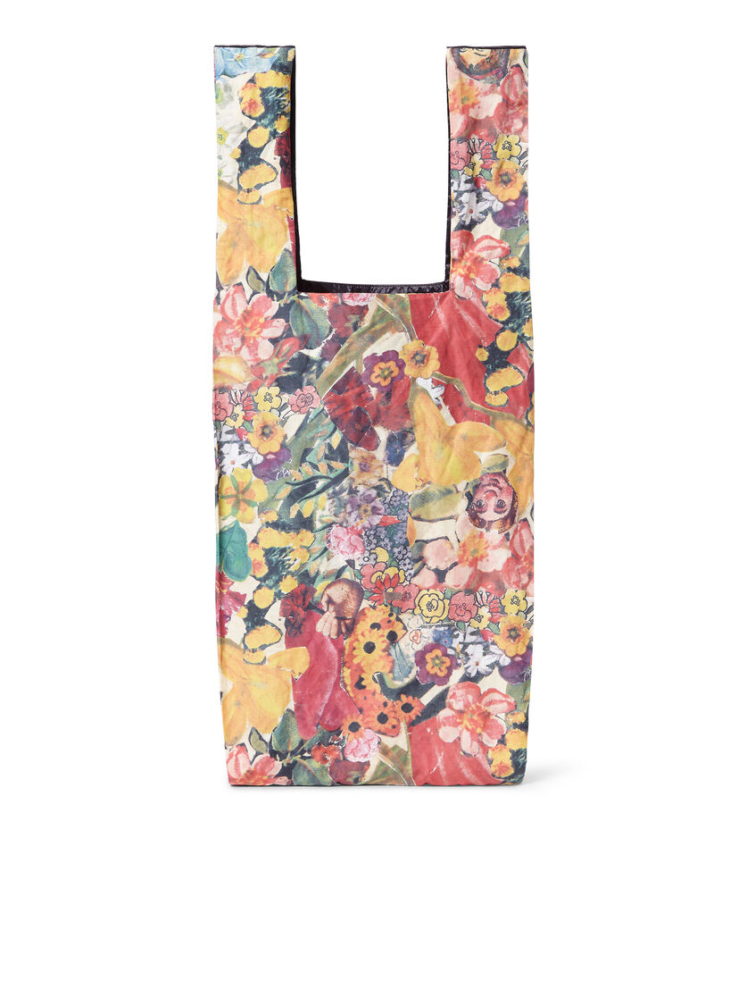 MARNI MARKET black shopping bag with floral print - Shopping Bags - Image 3