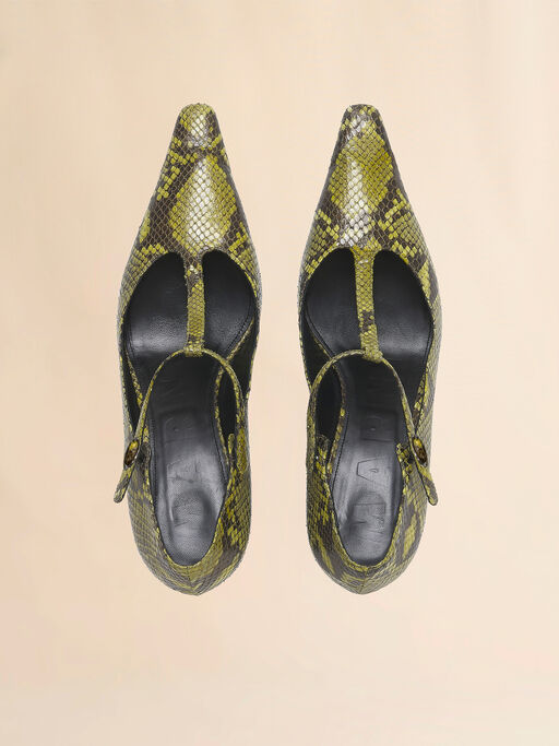 Grüne Mary Jane aus Leder mit Python-Print - Pumps