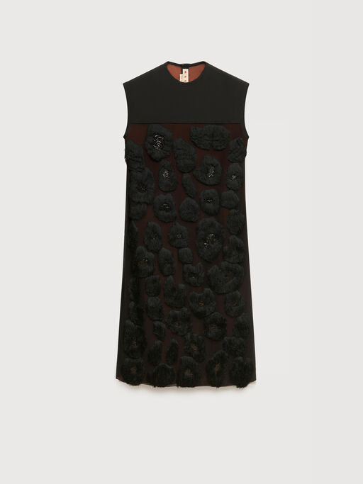 Black georgette dress with shaggy camouflage motif - Dresses