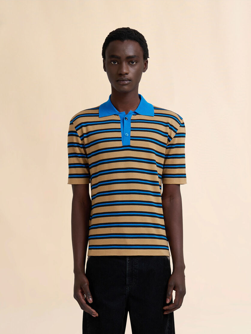 Brown and blue striped wool polo shirt - Shirts - Image 2