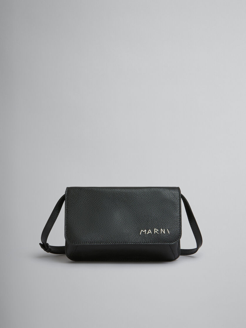 Black leather shoulder bag with Marni Mending - Pochettes - Image 1