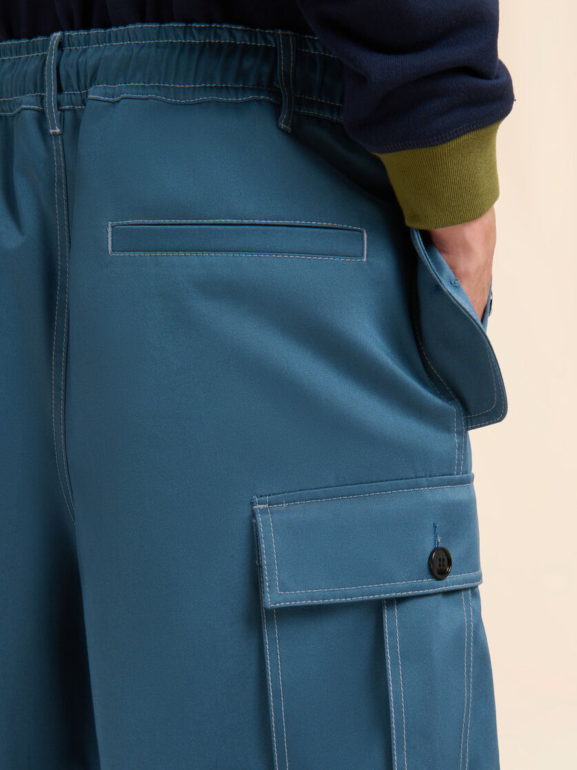 Turquoise water-repellent gabardine workwear trousers, Image 4