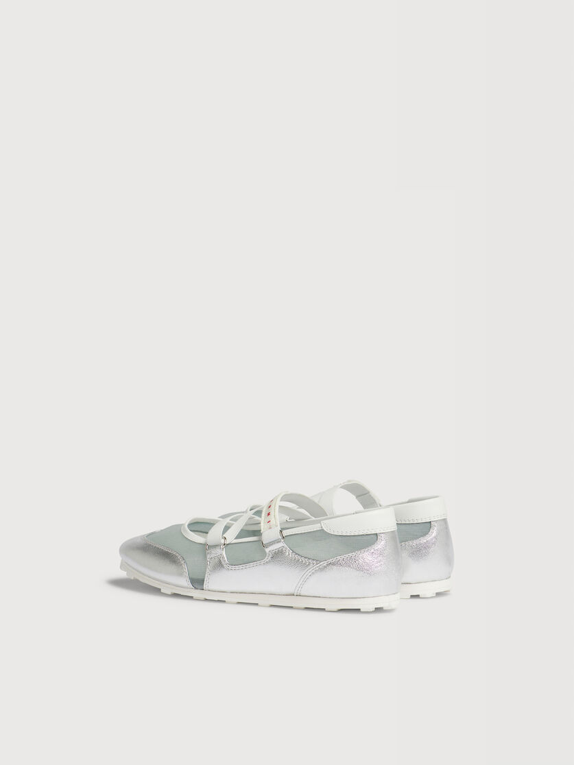 Soccer Retro silver leather ballerina trainers, Image 3