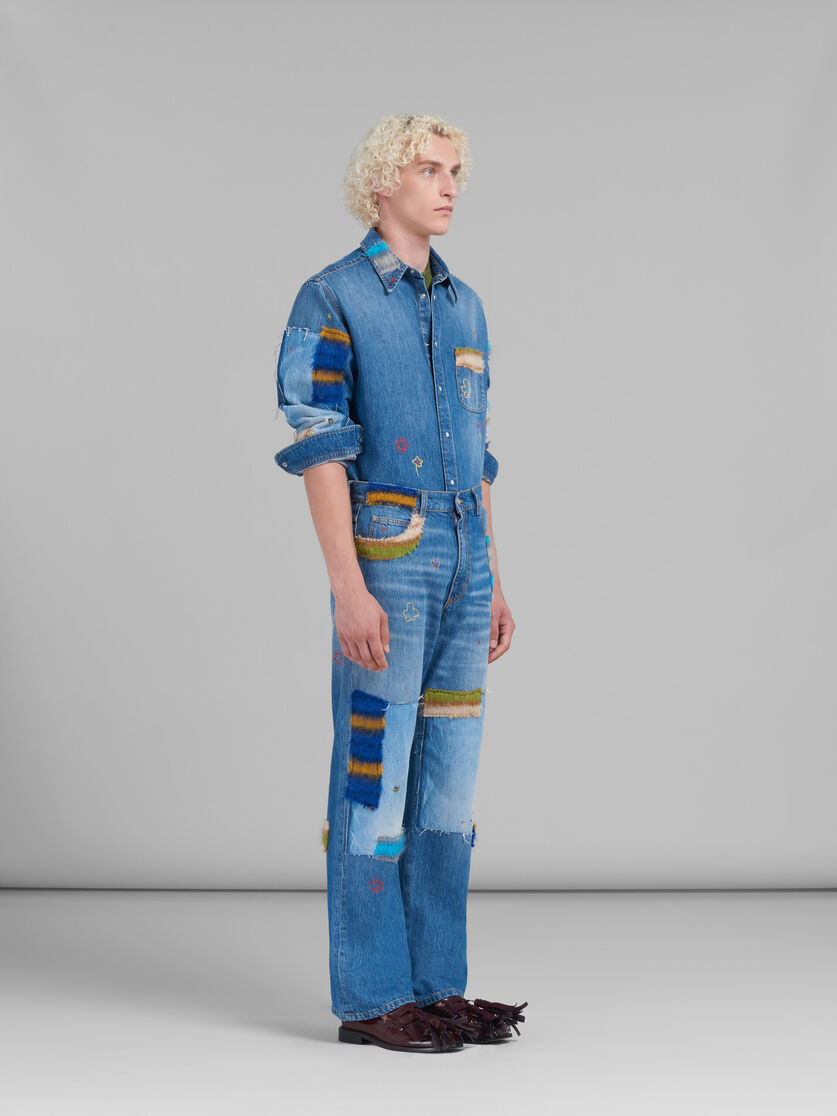 Blue organic denim shirt with mohair patches | Marni