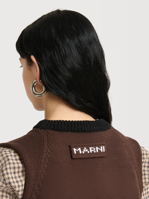 Brown cotton vest with contrast neck - Pullovers