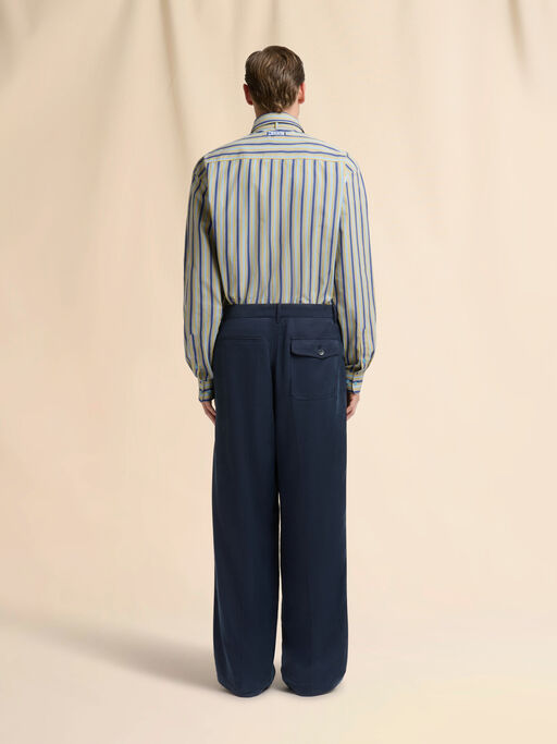 Deep blue satin wide-leg trousers - Pants