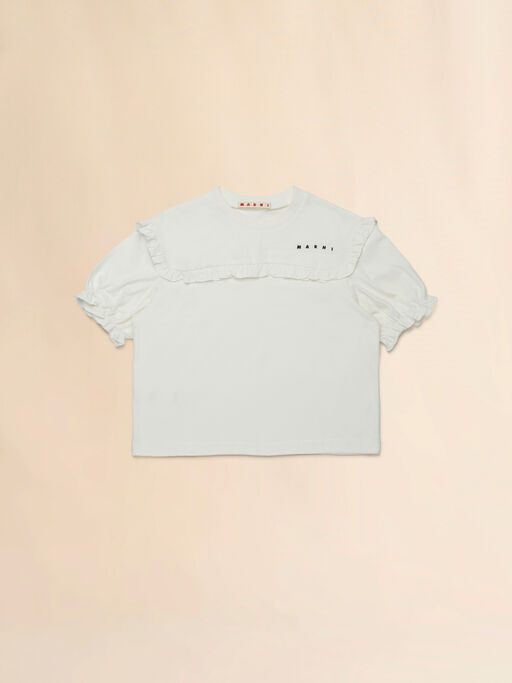 フリルのトリム付きコットンTシャツ オフホワイト - Tシャツ