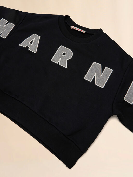 Black cotton cropped sweatshirt with embroidered logo - Sweaters