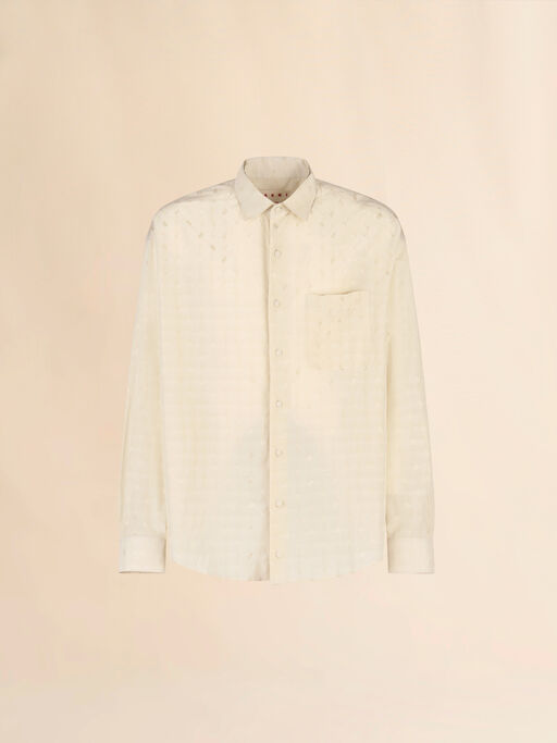 Camicia over in viscosa crema con motivo jacquard geometrico - Camicie