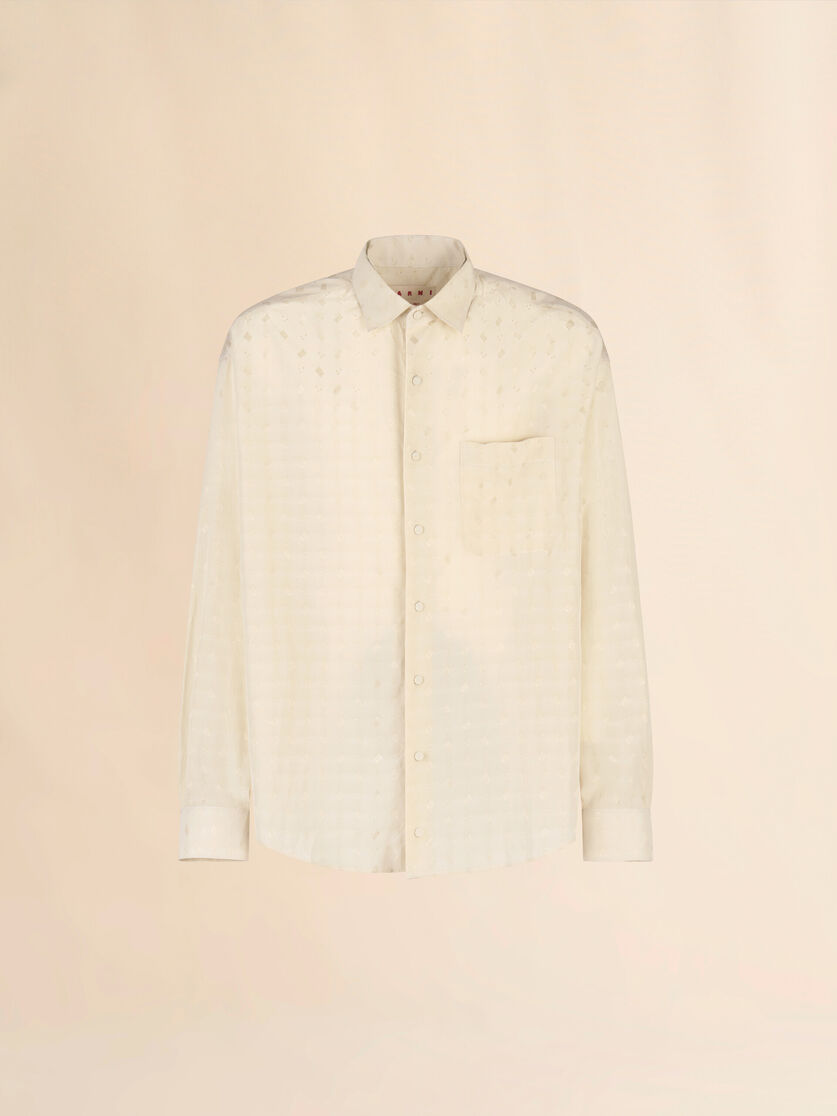 Cream viscose oversized shirt with geometric jacquard motif - Shirts - Image 1