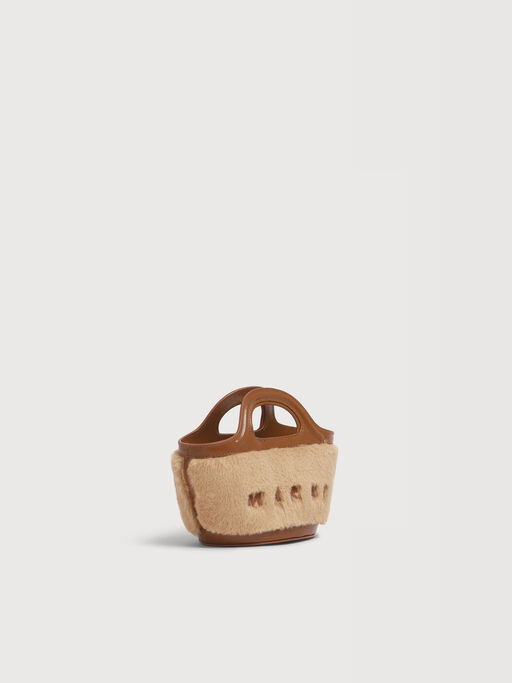 Microbolso Tropicalia beige de piel y pelo sint&eacute;tico - Bolsos de mano