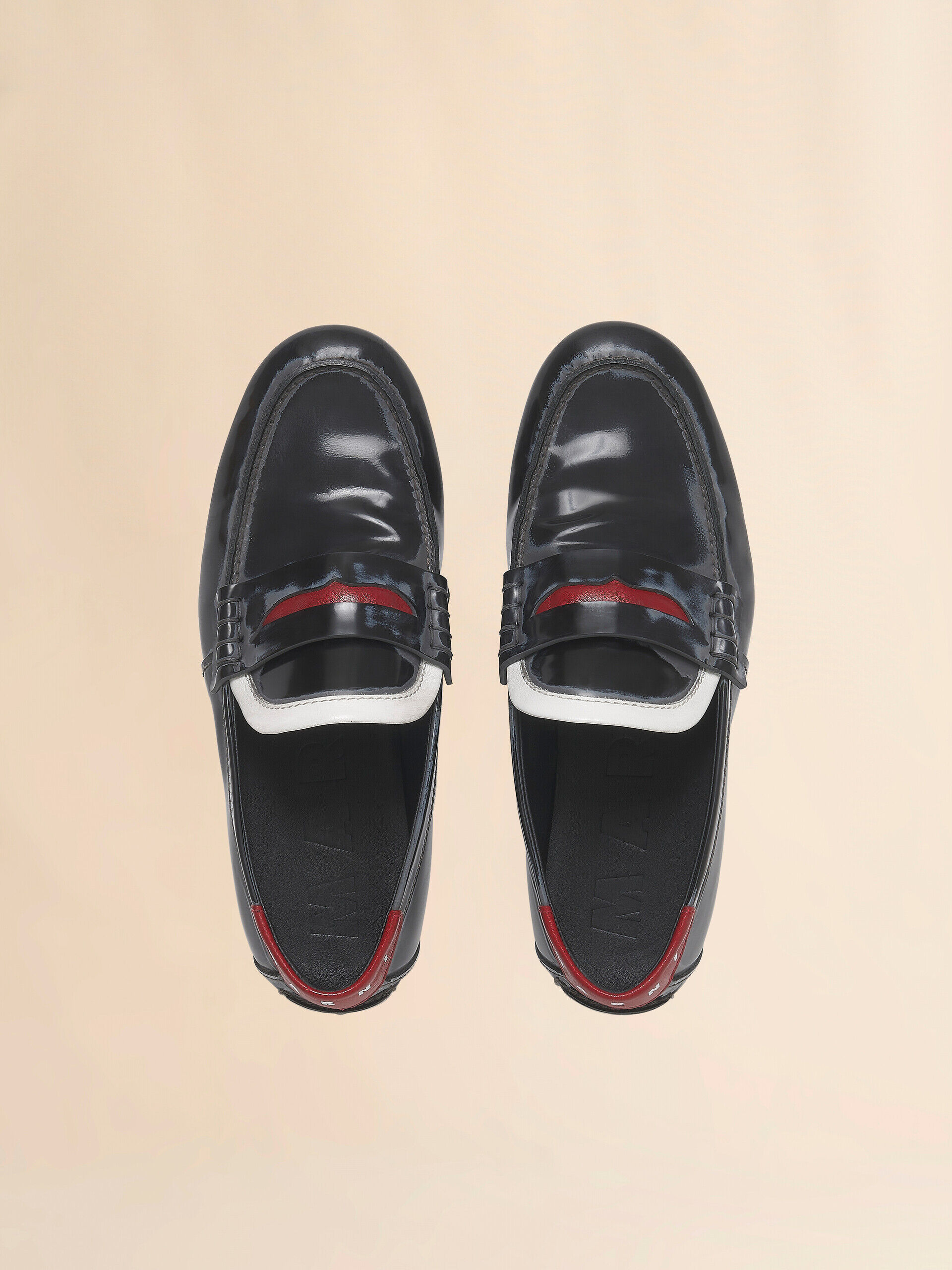 Black leather moccasin with logo tab | Marni
