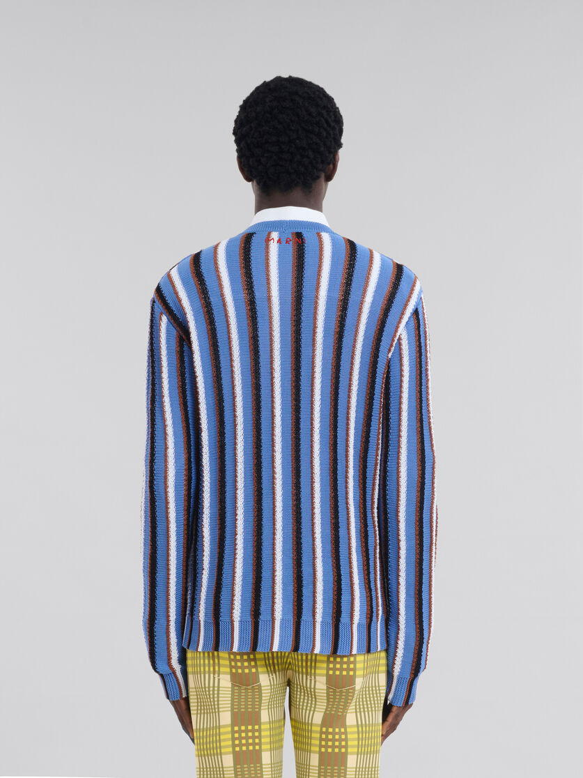 Cardigan en coton bleu avec rayures réalisées au crochet - pulls - Image 3