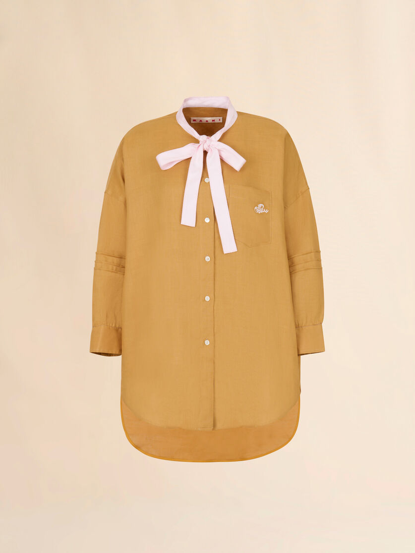 イエロー オーガンジーラミー タイネック付きシャツ, Image 1