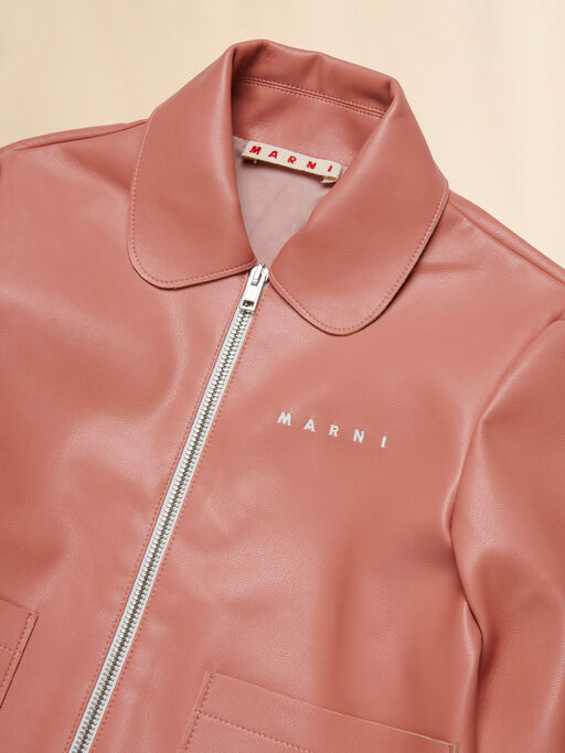 Pink faux leather jacket with embroidered logo - Jackets