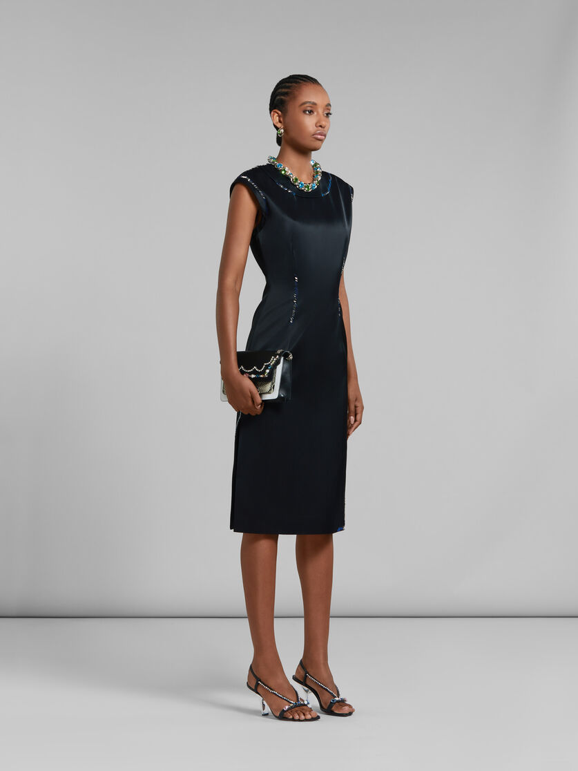Black duchesse satin sheath dress with bead mending - Dresses - Image 6