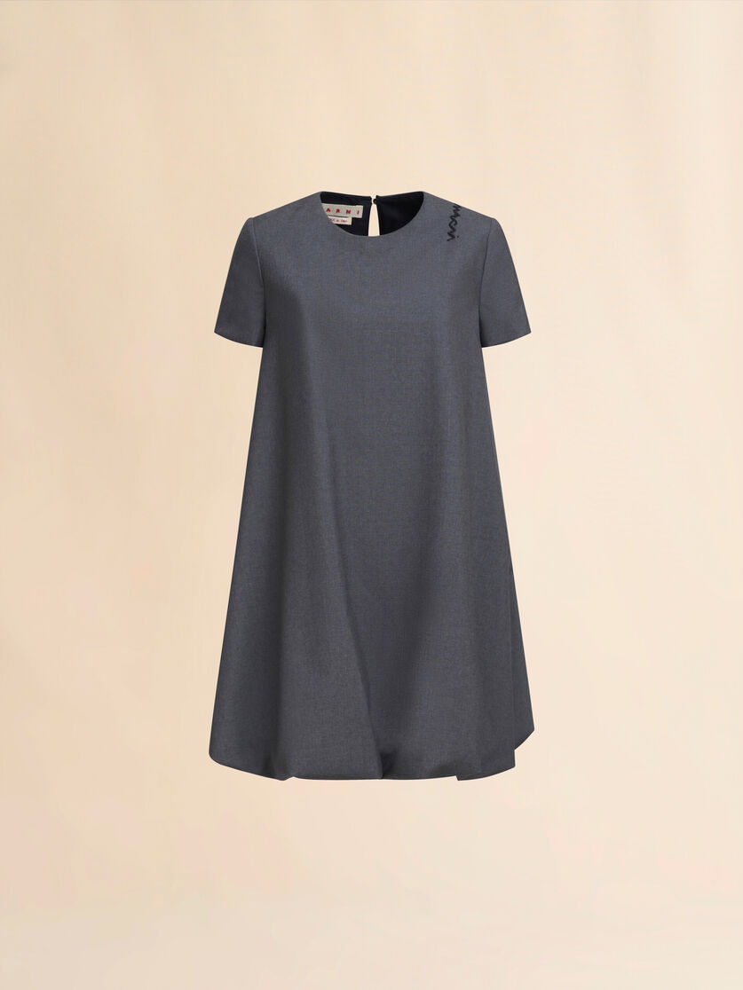 Kurzes graues Kleid aus Wolle mit Marni Symbol Stickerei - Kleider - Image 1