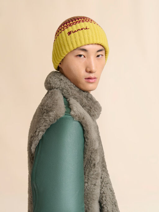 Brown wool-cashmere fisherman's rib beanie - Hats