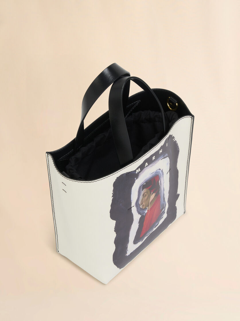 White and black leather Museo mini bag with Dante print - Shopping Bags - Image 3