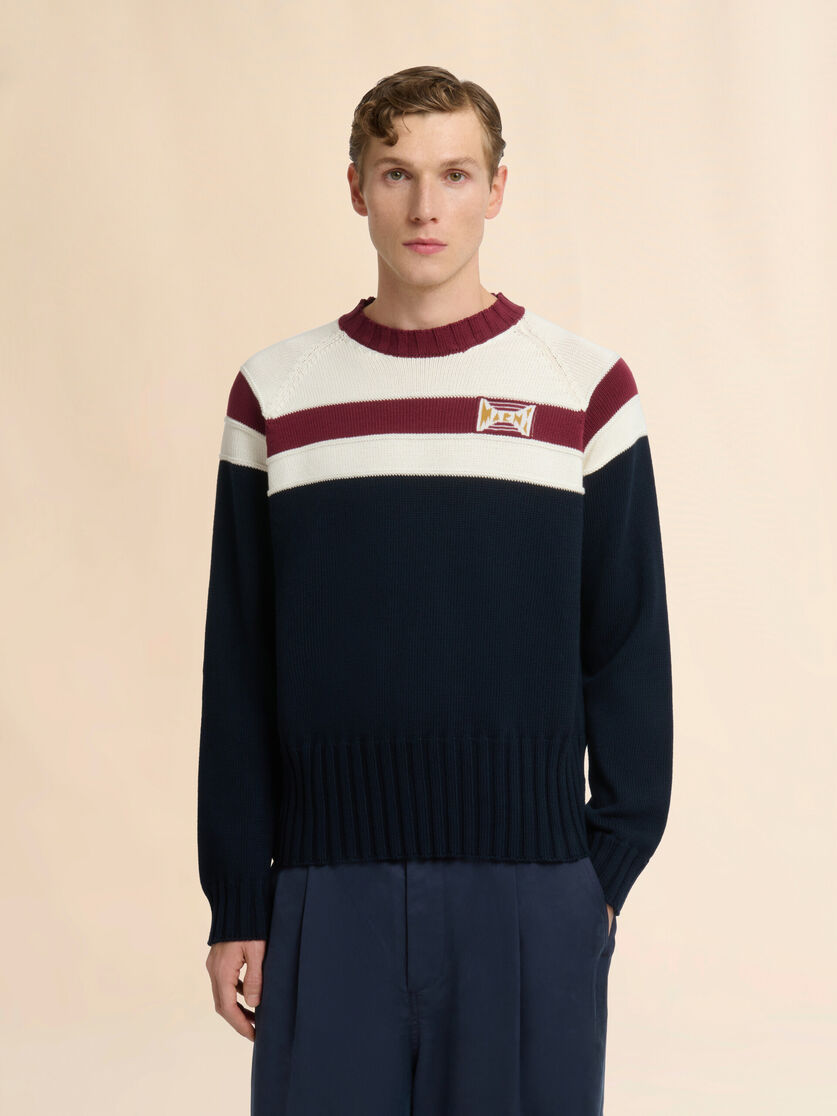 Deep blue cotton jumper with contrast stripe, Image 2