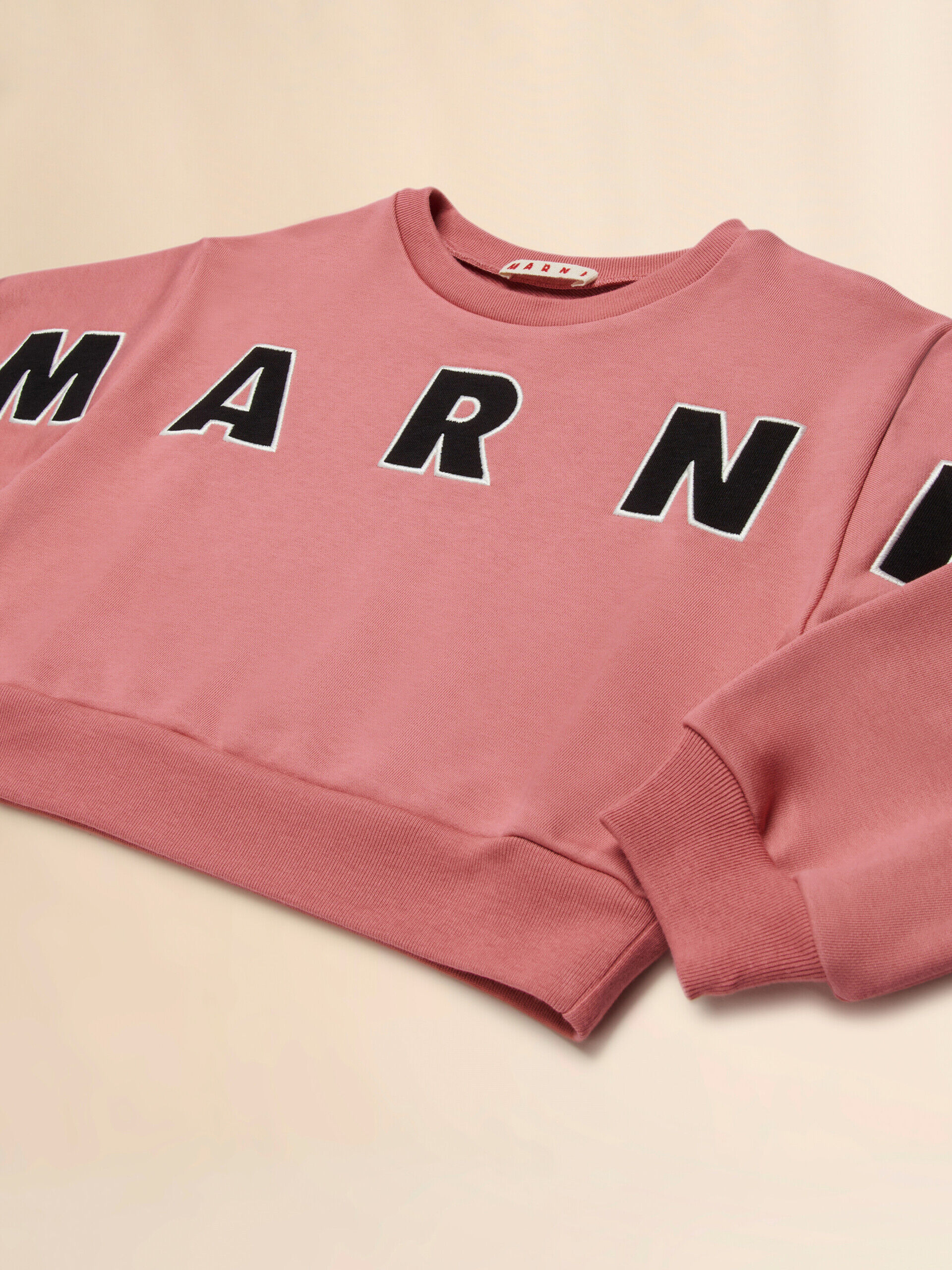 Pink cotton cropped sweatshirt with embroidered logo | Marni