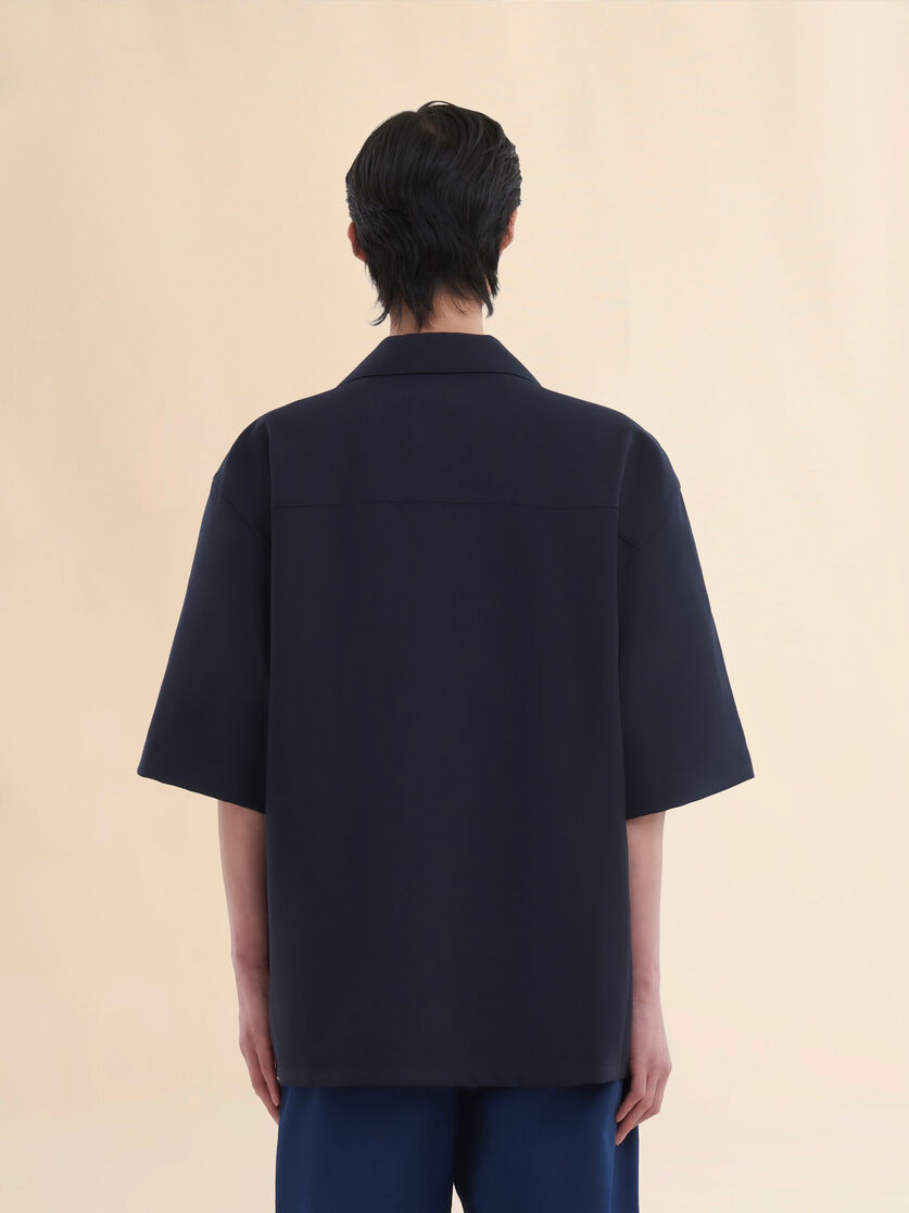 Deep blue tropical wool bowling shirt with Marni Mending - Shirts - Image 3