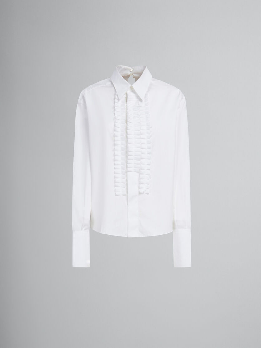 White organic poplin shirt with ruffles | Marni