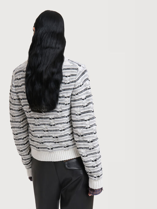 White and blue mixed stitch wool cardigan - Pullovers
