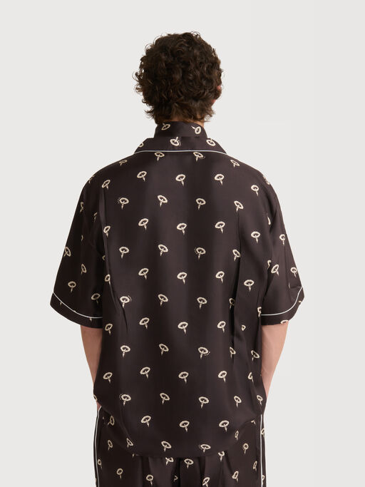 Brown silk twill pyjama shirt with floral print - Shirts