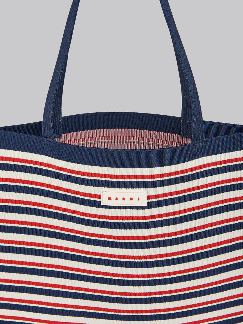 Navy white and red jacquard stripe flat tote bag - Shopping Bags - Image 4