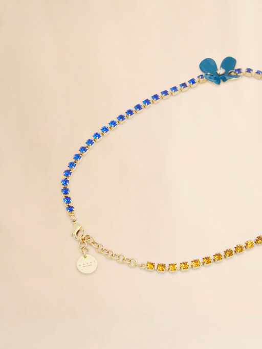 Collier avec fleurs émaillées multicolores et strass - Colliers