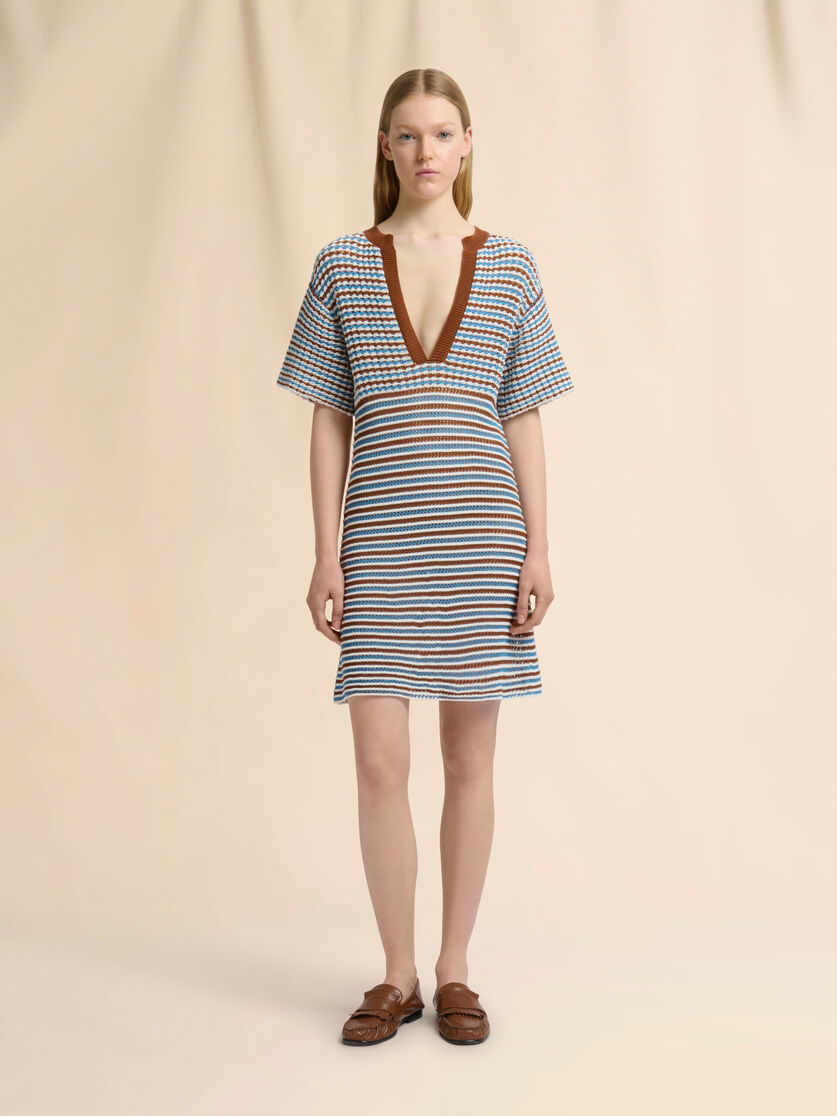 Brown and blue striped cotton crochet dress, Image 2